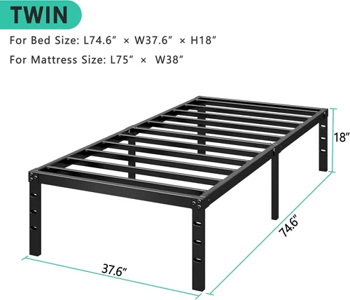 Miniatura 3 de HLIPHA - Base de cama metálica de plataforma de 12 pulgadas de altura, no necesita somier, base de cama tamaño individual con listones de soporte