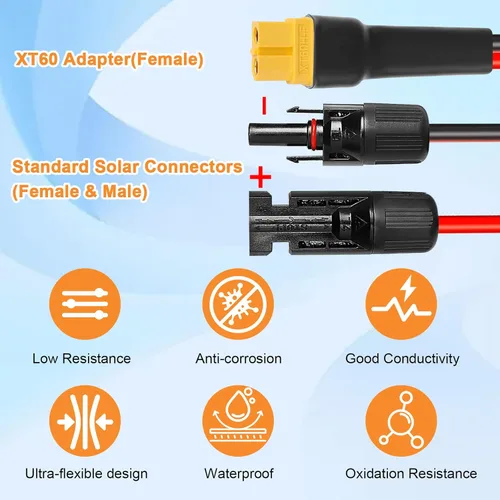 Miniatura 2 de Cable de extensión solar XT60 de 10 AWG 2 3 6 10 15 20 25 35 40 50 75 100 pies XT60 adaptador de conector de extensión solar más grueso cable hembra