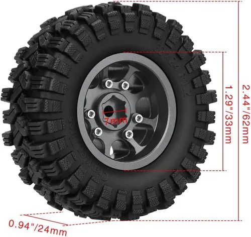 Miniatura 6 de GLOBACT Neumáticos de aluminio de 9 radios de 1.2 pulgadas, neumáticos de goma suave y pegajosa de 2.441 x 0.945 in para 1/18 TRX4M 1/24 Axial SCX24