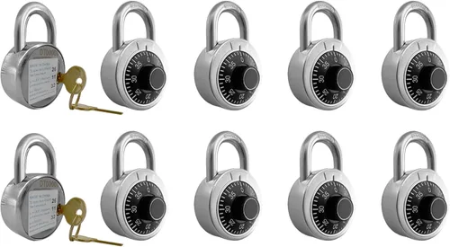 Candado de combinación con llave, paquete de 10 con 4 llaves iguales, cerradura de combinación para casillero de herramientas, casillero de escuela