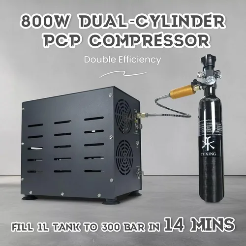 Miniatura 4 de TUXING Compresor de aire PCP de 4500 PSI Compresor de tanque de buceo de doble cilindro de 800 W Sistema de enfriamiento de ventilador integrado