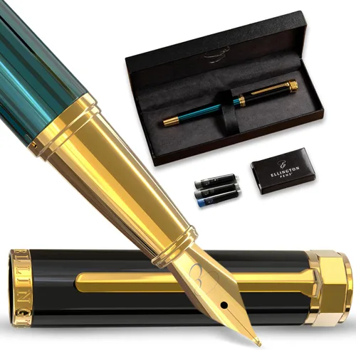 Miniatura 21 de Ellington Pens Juego de pluma estilográfica de lujo, punta fina y suave, incluye 3 cartuchos de tinta, convertidor de tinta recargable, caja de El