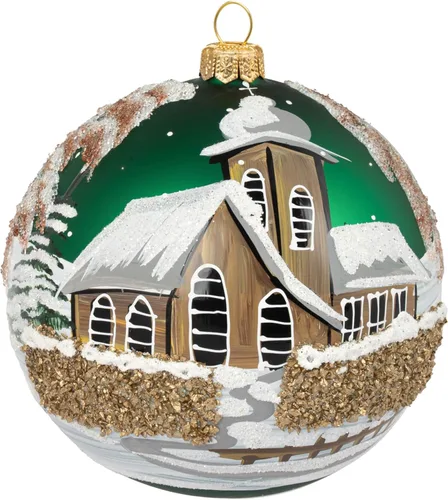 Miniatura 44 de Adorno navideño de capilla azul con soporte, bola de vidrio soplado polaco pintada a mano, bola extra grande de 8 pulgadas/200mm, adorno de fe eterna