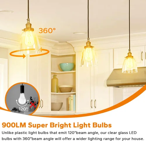 Miniatura 5 de TOBUSA Bombillas LED Edison vintage equivalentes a 60 W, bombillas LED superbrillantes de 900 lúmenes, bombillas de filamento LED antiguas ST58 de 6