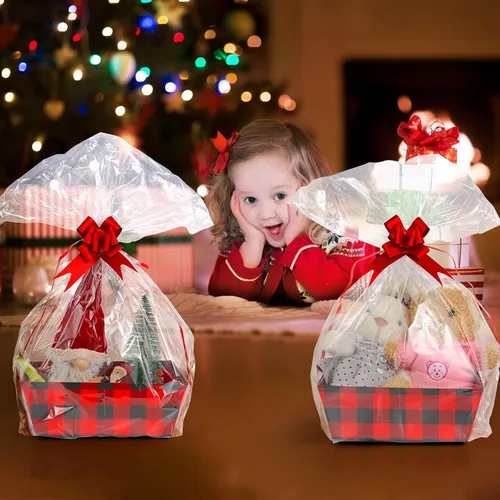 Miniatura 6 de Kolewo4ever 36 Piezas 12 Paquetes Juego de Cestas de Regalo de Navidad 8x10'' Cestas de Regalos Vacías para Llenar con Cesta Vacía, Bolsas de Cesta