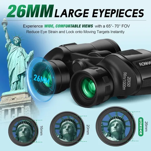 Miniatura 3 de RONHAN Prismáticos para adultos de alta potencia, militares HD profesionales/diarios, impermeables, 20x50, para observación de aves, viajes, caza
