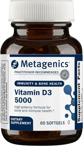 Metagenics Suplemento de vitamina D3 de 5000 UI - Cápsulas blandas de alta potencia para la salud inmunológica, ósea y cardíaca* - 125 mcg de