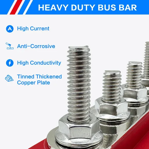 Miniatura 4 de Barra de bus de 150 A, bloque de distribución de energía resistente de 12 V, 4 x 5/16 pulgadas (M8), bloque de terminales de barra de autobús marino