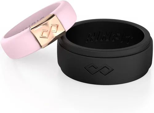 Miniatura 10 de Rinfit Anillos de silicona a juego para parejas, juegos de alianzas de boda de silicona para él y ella, diseño patentado MetalInfinity e Infinity