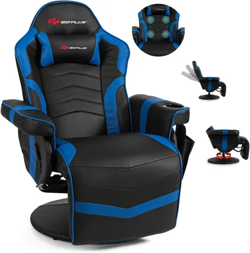 Miniatura 8 de POWERSTONE - Silla reclinable para videojuegos, silla de masaje de poliuretano con reposapiés, soporte para tazas, reposacabezas y bolsa lateral