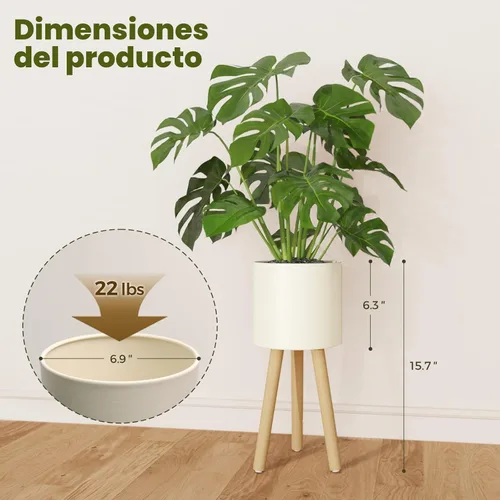 Miniatura 3 de Bamworld - Soporte individual para plantas de interior, soporte de metal para plantas de interior, patas de madera, soporte para macetas