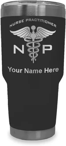 Miniatura 32 de LaserGram NP Nurse Practioner - Vaso aislado al vacío de 20 onzas, grabado personalizado incluido (negro)