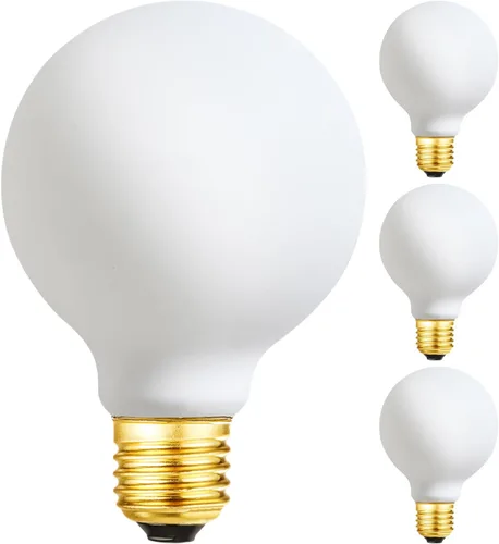Miniatura 11 de Leools - Bombilla LED G25/G80 regulable sin parpadeo mate 6 W de vidrio esmerilado CRI95, luz blanca cálida 600 lm, bombilla LED Edison estilo globo