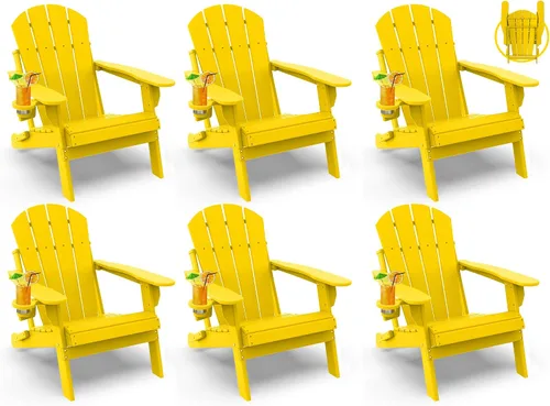 Miniatura 27 de GREENVINES Juego de 2 sillas plegables Adirondack Plástico HDPE Silla para hoguera Todo clima Portavasos Rojo para terraza, patio