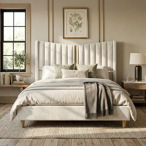Miniatura 15 de Base de cama matrimonial con cabecera de almacenamiento con respaldo alado de 51.8 pulgadas, plataforma tapizada gris con estación de carga (tipo C)