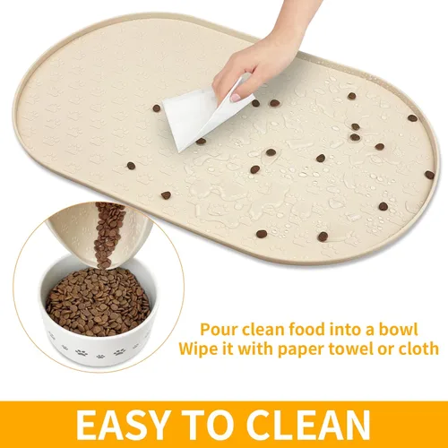 Miniatura 5 de KPWACD Alfombrilla de alimentación para perros y gatos, alfombrilla de silicona antideslizante y resistente al agua para cuencos, tapetes para Beige
