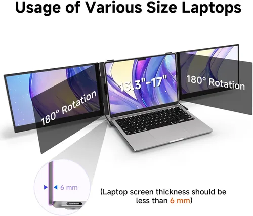 Miniatura 6 de Extensor de pantalla triple para laptop, 2.2 libras 14 pulgadas FHD ultra ligero, múltiples monitores portátiles ultrafinos conectables
