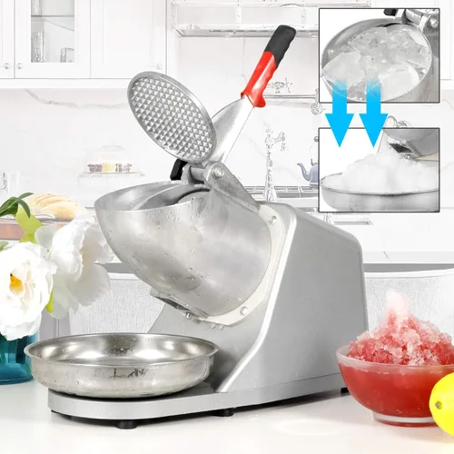 Miniatura 2 de Zeny Máquina trituradora de hielo, eléctrica, para hacer conos de nieve, de acero inoxidable, 145 libras por hora Plateado