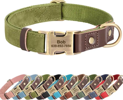 Miniatura 10 de Collares personalizados de piel sintética suave con nombre de mascota y número de teléfono para perros medianos, collares ajustables y duraderos