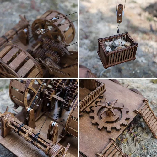 Miniatura 4 de YAQUMW Grúas de madera retro medievales europeas para hacer manualidades y construir juegos de mesa desafiantes kits de modelo de juguete, escala