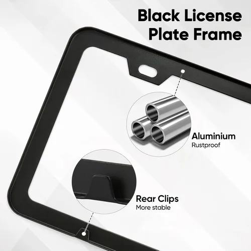 Miniatura 3 de Paquete de 2 marcos para matrícula, marcos para matrícula negros mate de 2 agujeros, soporte de aluminio para matrícula con tornillos, sujetadores