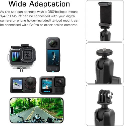 Miniatura 3 de GEPULY Super Clamp Soporte de abrazadera para cámara GoPro Insta360 DJI Accesorios de motocicleta Dual 360 ° Brazo mágico Adaptador de cabezal