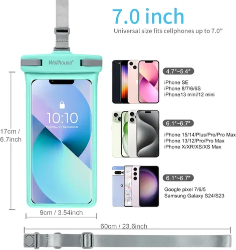 Miniatura 5 de Funda universal impermeable para teléfono con cordón para teléfono celular IP8X buceo al aire libre playa flotante bajo el agua hasta 7.0 pulgadas