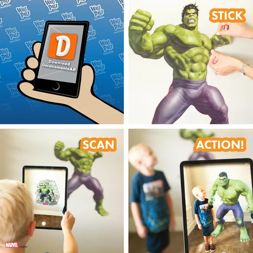 Miniatura 3 de Wall Palz Marvel Incredible Hulk Calcomanías de Pared - 29" Realidad Aumentada Vengadores Hulk Decoración de Pared para Dormitorio Calcomanías