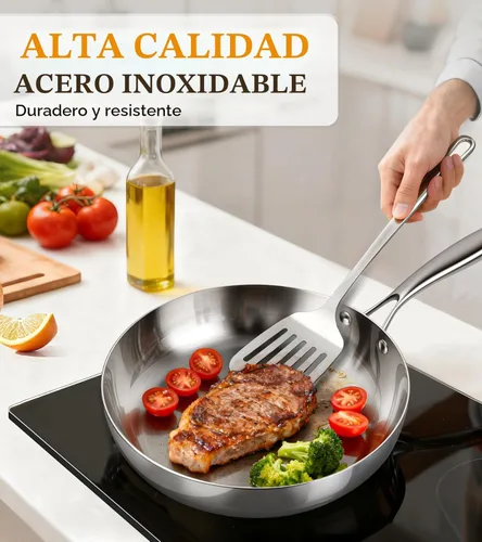 Miniatura 3 de Juego de ollas y sartenes de 16 piezas, juego de utensilios de cocina de acero inoxidable de tres capas con tapas, juego de cocina no tóxico, apto