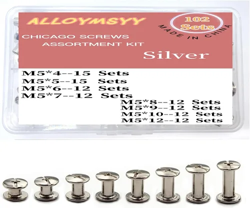 Miniatura 8 de Juego de 110 tornillos Chicago de remaches de cuero, para tornillos de encuadernación, recortar y reparar cinturón de cuero, bolsa, zapato