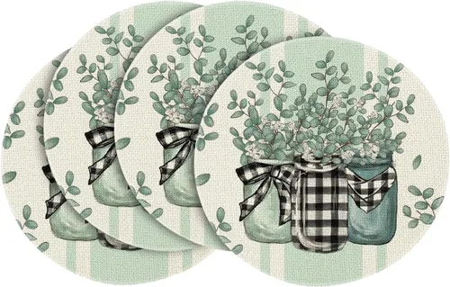 Miniatura 8 de Artoid Mode Juego de 4 manteles individuales de primavera a cuadros de eucalipto de búfalo de 12 x 18 pulgadas para decoración de fiestas, cocina
