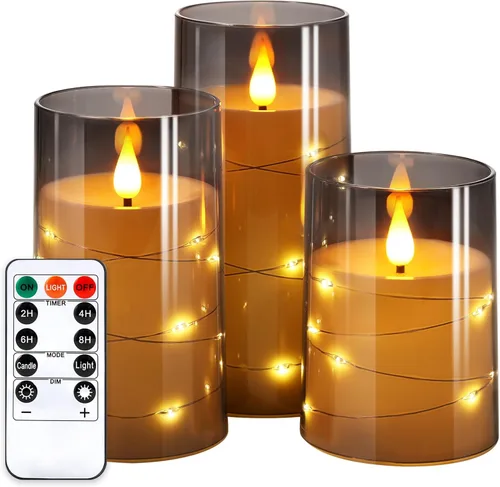 Miniatura 9 de NURADA Velas parpadeantes sin llama: luces de cadena de estrella incorporadas, velas LED de mecha 3D acrílicas que funcionan con pilas, con control