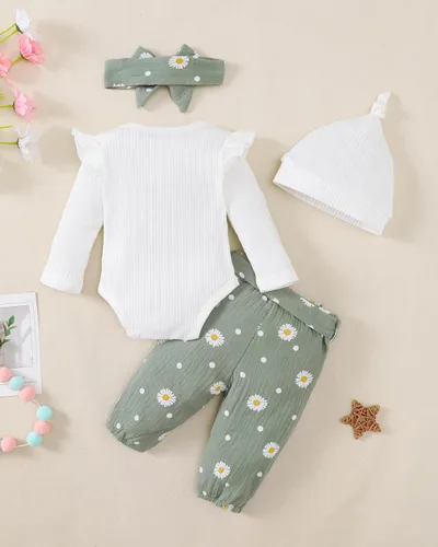 Miniatura 112 de Renotemy Conjunto de ropa para bebé recién nacida, mameluco con volantes, pantalones florales, lindo conjunto de ropa para bebé niña