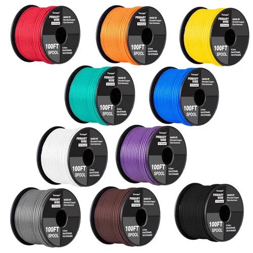 Miniatura 6 de Cable automotriz calibre 14 de 1000 pies, 10 carretes codificados por colores, aluminio recubierto de cobre, aislamiento flexible y grueso, alambre