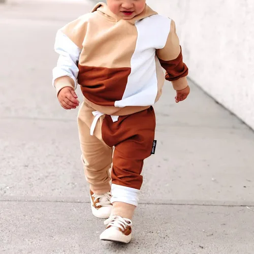 Miniatura 72 de Ropa de bebé niño 3 6 9 12 18 24M 3T Conjunto de pantalones con capucha patchwork sudadera con capucha pantalones de rayas traje de otoño invierno