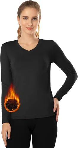 Miniatura 30 de MANCYFIT Tops térmicos para mujer, camisa con forro polar, manga larga, capa base, cuello en V