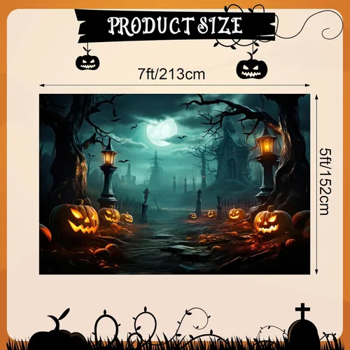 Miniatura 2 de Peryiter Telón de fondo de Halloween para fotografía de terror, luna, noche, calabaza, fondo de fotos, decoración de fiesta (7 x 5 pies)