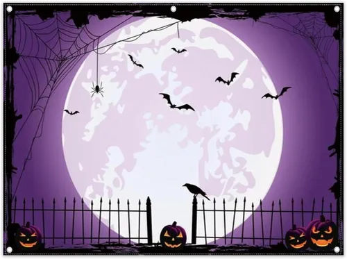 Miniatura 8 de Telón de fondo naranja para fotos de Halloween de 10 x 8 pies para fiestas, parche de calabaza grande, luna, fotografía, fondo, bruja para niños