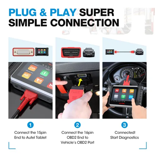 Miniatura 4 de Cable de prueba principal OBD2 Autel, original de 5.6 pies/1.7 metros, conector de prueba de diagnóstico OBDII de 16 pines DB15 compatible con serie