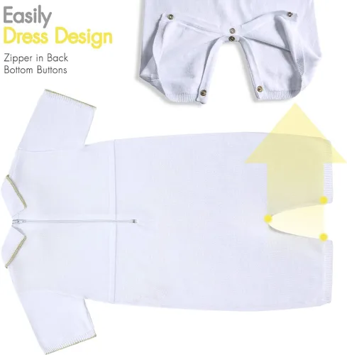 Miniatura 5 de HAPIU Traje de bautismo para bebé niño con sombrero y calcetines, traje de bautizo con detalle de cruz