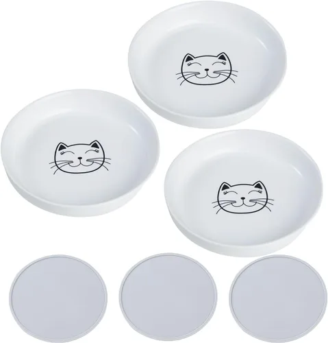 Lusifaco - Cuencos poco profundos para comida de gato, tazón de cerámica de 5.9 pulgadas de ancho para gatos de interior, juego de platos para gatos