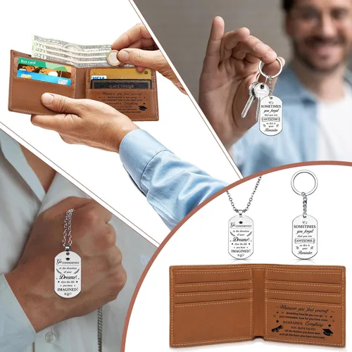 Miniatura 4 de Treela Juego de regalo de agradecimiento inspirador de cuero, cartera, llavero, regalo de agradecimiento para profesores, estudiantes, amigos