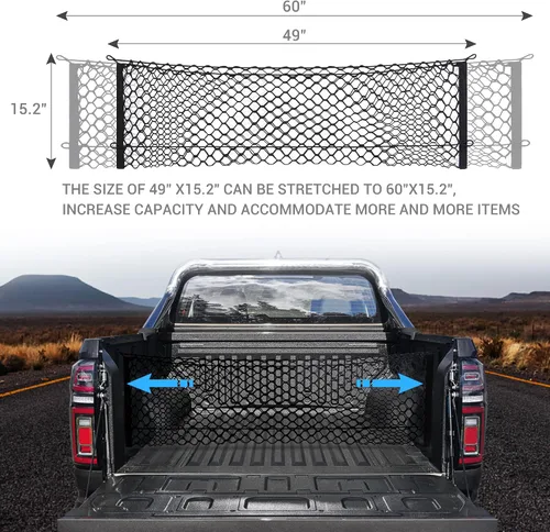 Miniatura 4 de Red de carga para caja de camión, organizador de red de malla elástica, organizador de red de almacenamiento para Chevy Silverado y Ford F150/F250