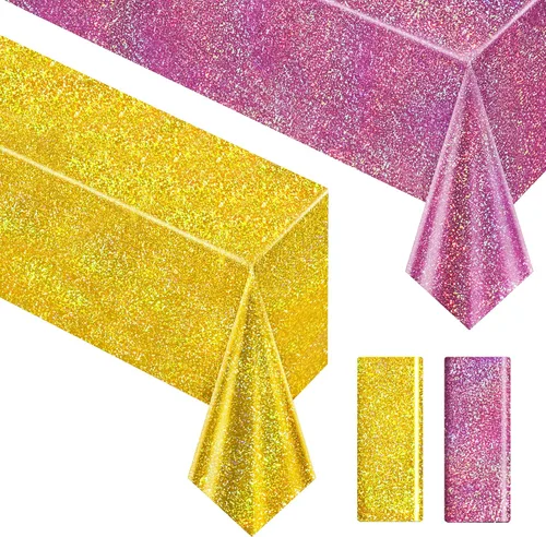 Miniatura 22 de Just Shimmer Mantel holográfico azul claro de 40" x 108" Decoración de fiesta rosa fuerte Día de San Valentín Fiesta de cumpleaños Decoración