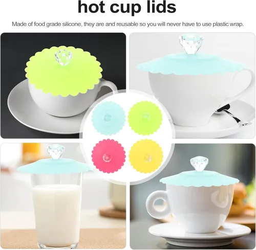 Miniatura 7 de DOITOOL Juego de 6 fundas de silicona para tazas de 4.13 pulgadas, con patrón de flores de diamante, tapas reutilizables herméticas para tazas