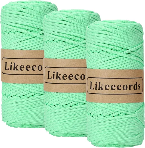 Miniatura 15 de Likeecords Cordón de macramé trenzado de poliéster de 0.157 in, 140 yardas/426 pies, hilo elástico para bolsa de ganchillo para manualidades, Verde