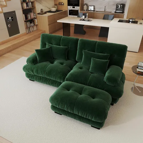 Miniatura 33 de Sofá modular de gran tamaño de 94 pulgadas, sofás seccionales grandes de color beige y blanco para sala de estar, juego de sofá de terciopelo, sofás