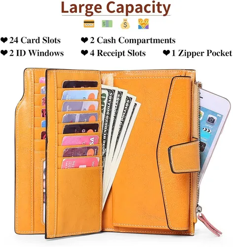 Miniatura 3 de SENDEFN - Cartera de cuero para mujer, portatarjetas con bloqueo RFID, monedero para mujer con cierre