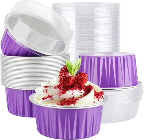 Miniatura 9 de EUSOAR Forros para cupcakes con tapas, 30 piezas desechables de papel de aluminio de 5 onzas, moldes para hornear cupcakes, envases de postre