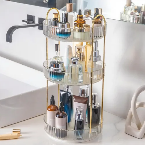 Miniatura 9 de INVSSENE - Organizador de maquillaje giratorio de 360°, soporte giratorio para baño, estante de almacenamiento para cosméticos de gran capacidad, se
